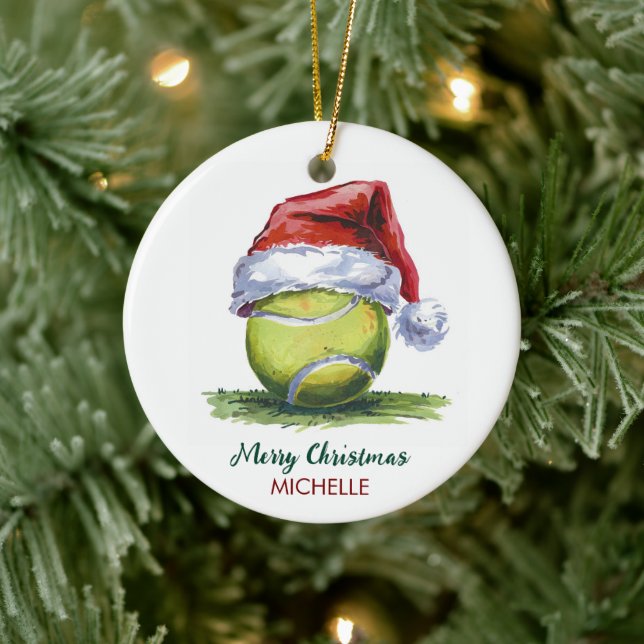  Tennis Ball with Santa Hat Custom Christmas       Julgransprydnad Keramik (Träd)