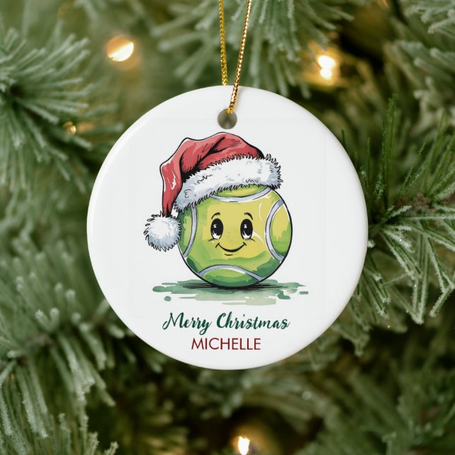  Tennis Ball with Santa Hat Custom Christmas       Julgransprydnad Keramik (Träd)