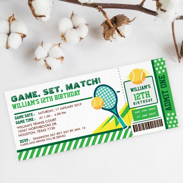 Tennis Biljett Pass Födelsedagsfest Inbjudningar (Skapare uppladdad)