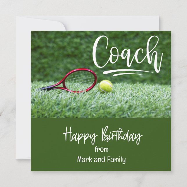 Tennis Birthday Card med boll för Coach Kort (Framsida)