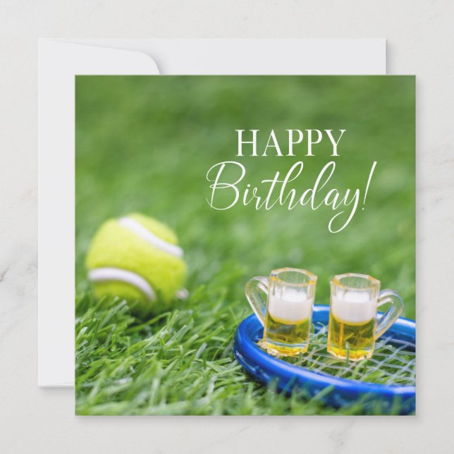 Tennis Birthday Card med Boll och Beer för spelare Kort (Framsida)