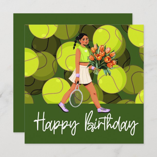 Tennis Birthday Card med kvinna Kort (Fram/baksida)