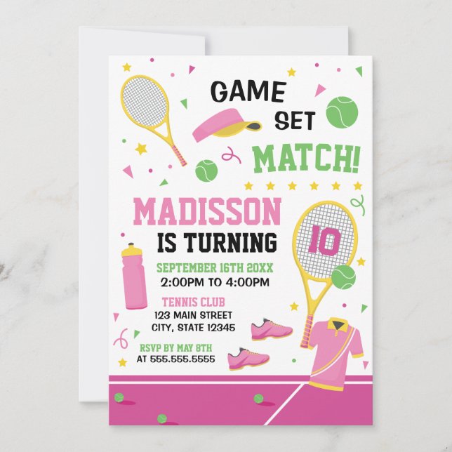 TENNIS Birthday girl Invitation Inbjudningar (Framsida)