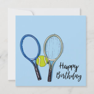 Tennis Birthday med boll och Racket på Blue Kort