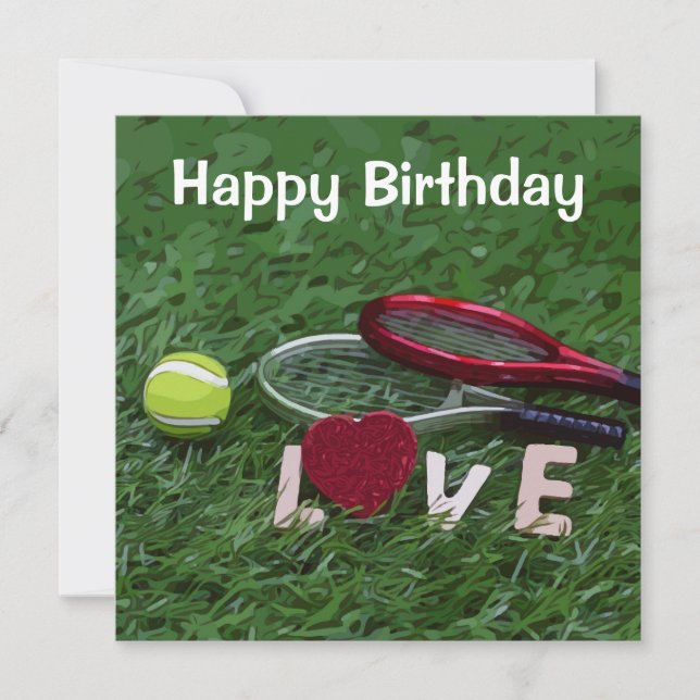 Tennis Birthday med boll och Racket på Grönt Kort (Framsida)