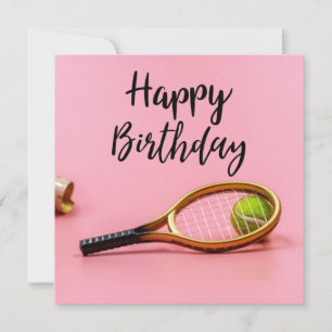 Tennis Birthday med boll och Racket på Rosa Kort