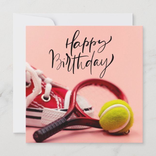 Tennis Birthday med boll och Racket på Rosa Kort (Framsida)