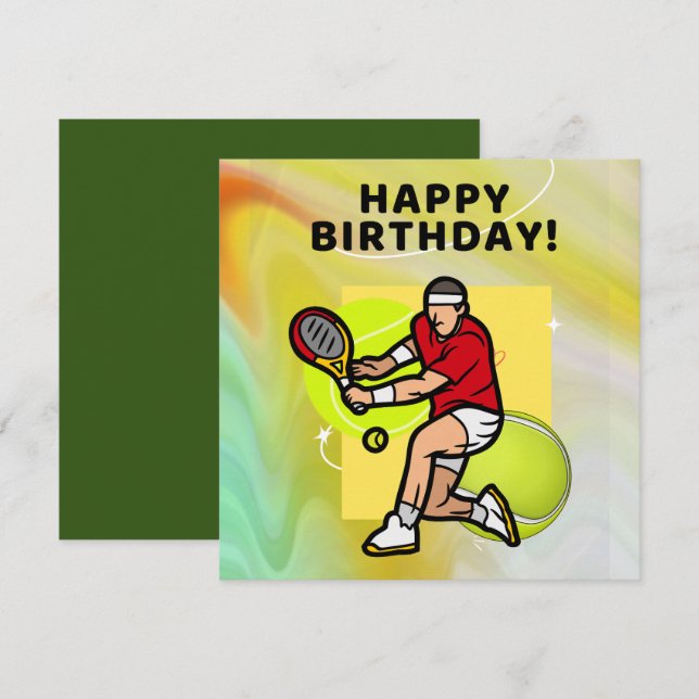 Tennis Birthday med Tennis Player på Boll Card Kort (Fram/baksida)