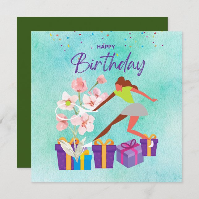 Tennis Birthday med Tennis Player vattenfärg Kort (Fram/baksida)