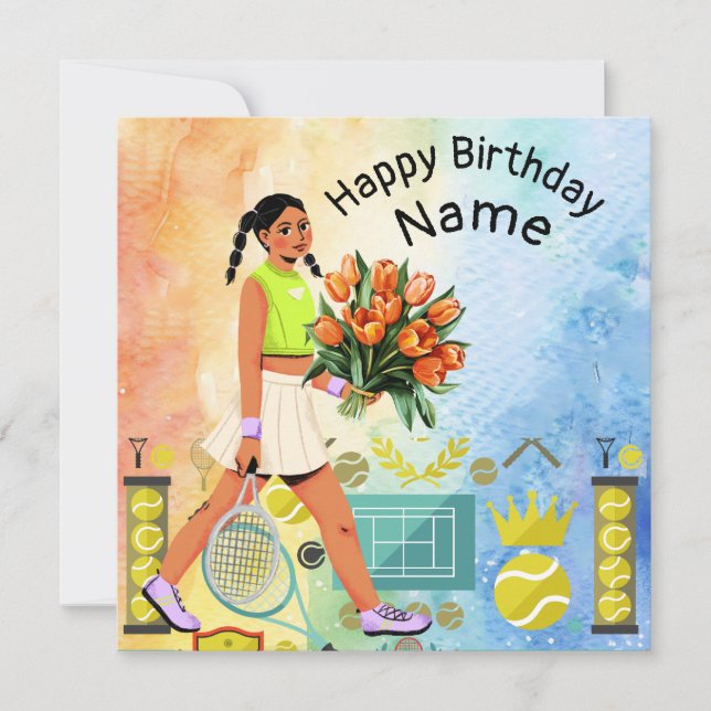 Tennis Birthday med tennis-spelare Kort (Framsida)