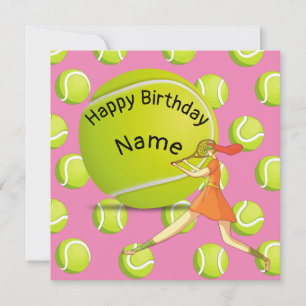 Tennis Birthday med tennis-spelare, kvinnlig rosa Kort