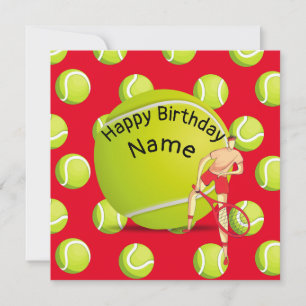 Tennis Birthday med tennis-spelare på rött Kort