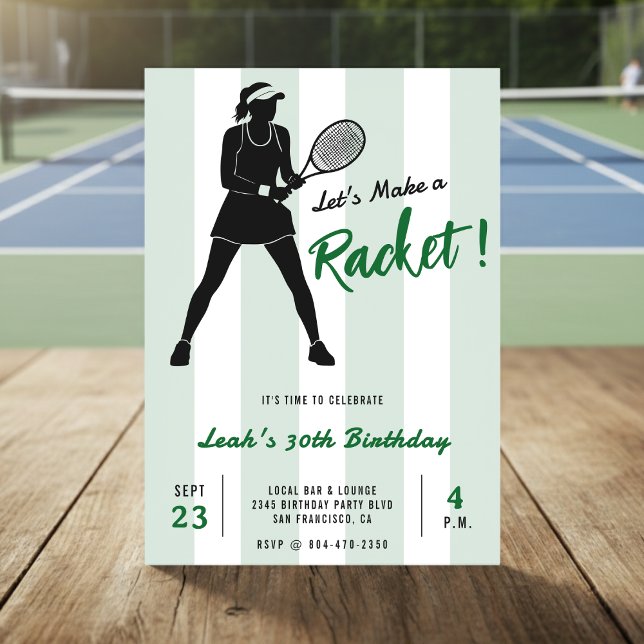 Tennis Birthday Party Make a Racket Green Striped Inbjudningar (Skapare uppladdad)