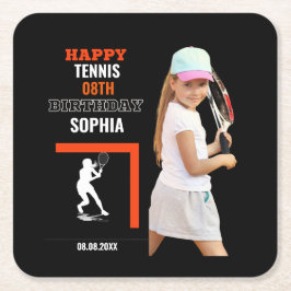 Tennis Birthday, Tennis Girl Player Backdrops Underlägg Papper Kvadrat