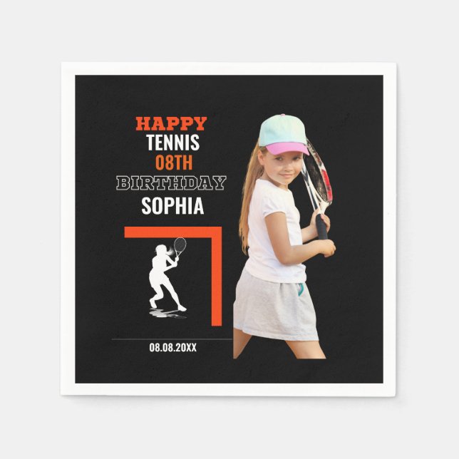 Tennis Birthday, Tennis Girl Player  Pappersservett (Framsidan)