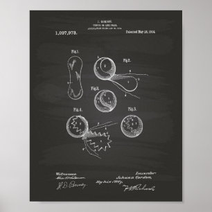 Tennis Boll 1914 Patent Art Chalkboard Poster