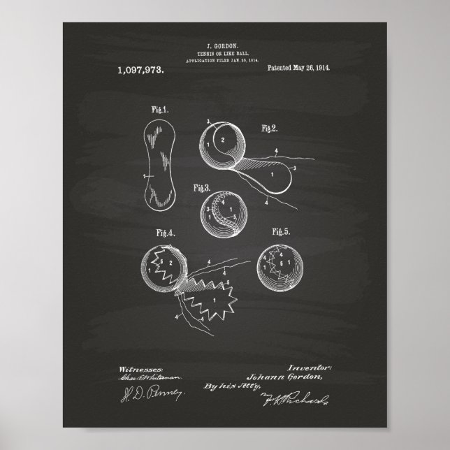 Tennis Boll 1914 Patent Art Chalkboard Poster (Framsidan)