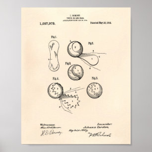 Tennis Boll 1914 Patent Art Old Peper Poster