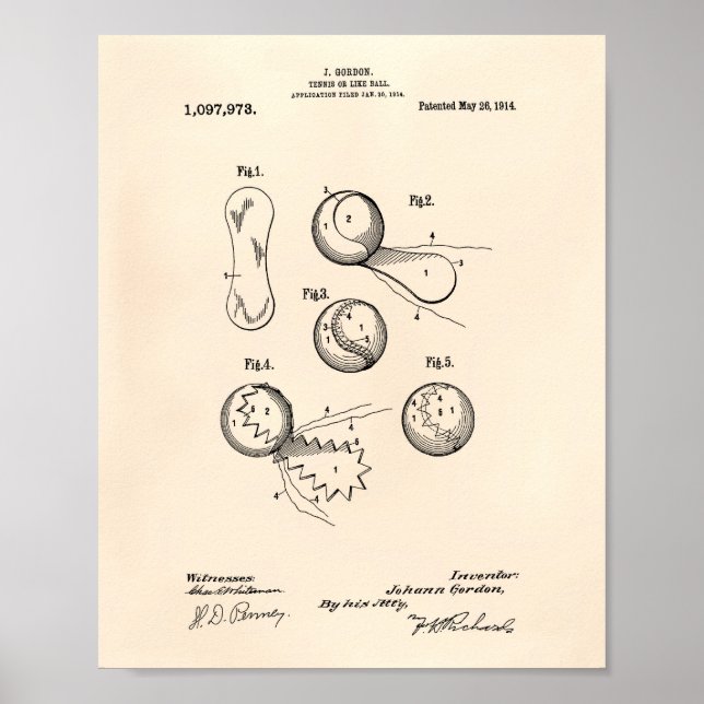 Tennis Boll 1914 Patent Art Old Peper Poster (Framsidan)