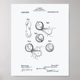 Tennis Boll 1914 Patent Art White Papper Poster