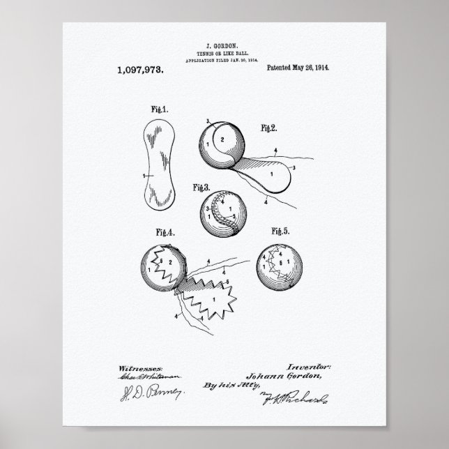 Tennis Boll 1914 Patent Art White Papper Poster (Framsidan)