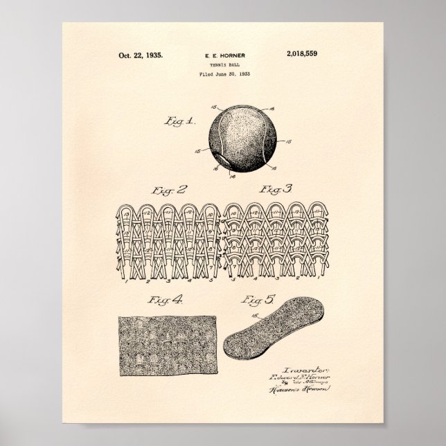 Tennis Boll 1935 Patent Art Old Peper Poster (Framsidan)
