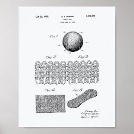 Tennis Boll 1935 Patent Art White Papper Poster