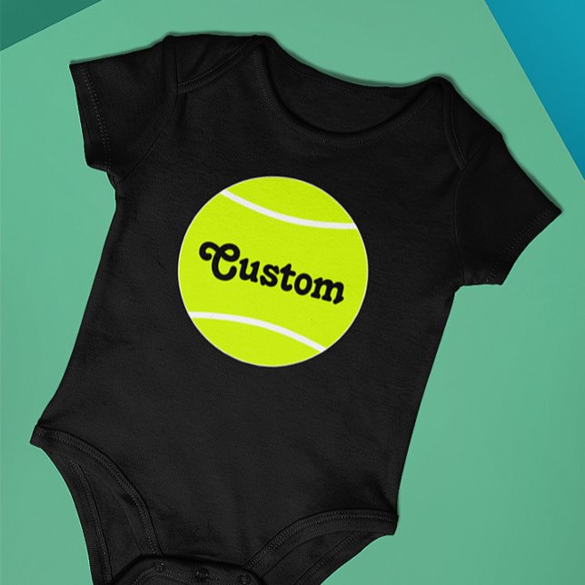 Tennis Boll Anpassningsbar Text Tennis Baby Kostym T Shirt (Tennis baby onesie bodysuit with custom team name or text)
