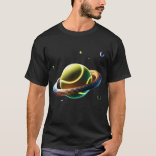 Tennis Boll As Saturn Planet, Sporty Space Design T Shirt