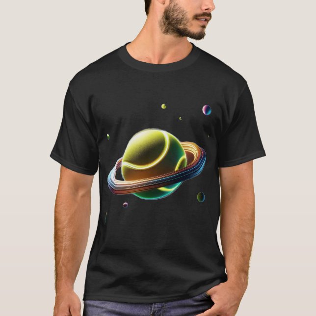 Tennis Boll As Saturn Planet, Sporty Space Design T Shirt (Framsida)