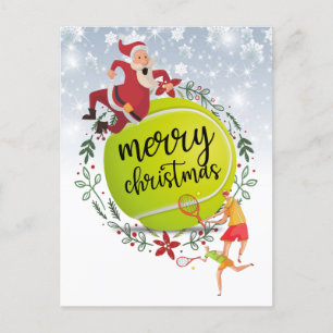 Tennis Boll bakom Jultomten God jul Helg Vykort