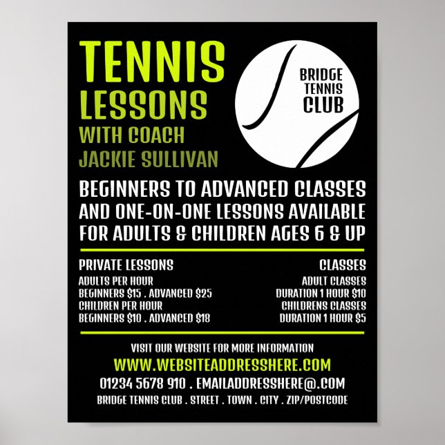 Tennis Boll Design, tennis Lessons/Classes Advert Poster (Framsidan)