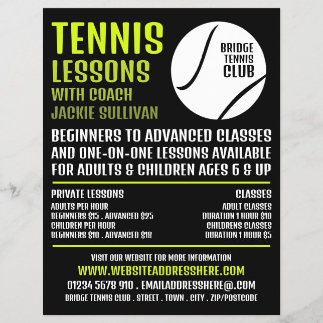 Tennis Boll Design, tennis Lessons/Classes Advert Reklamblad (Framsidan)