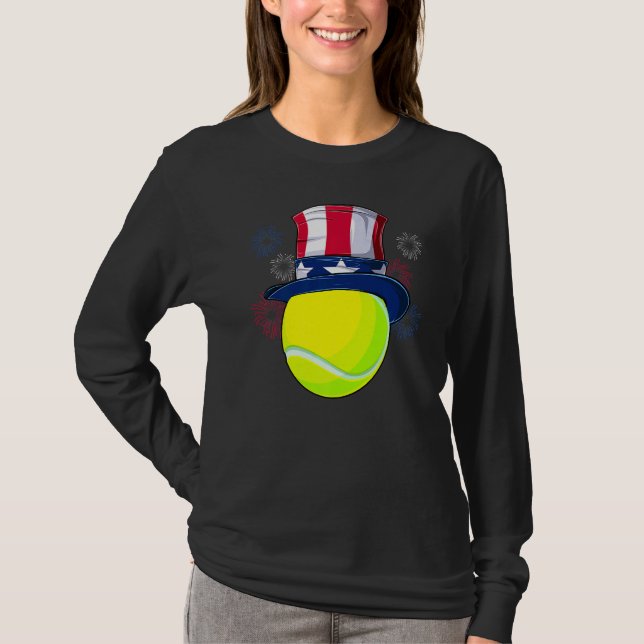 Tennis Boll & farbror Sam Hat American Flagga 4 th T Shirt (Framsida)