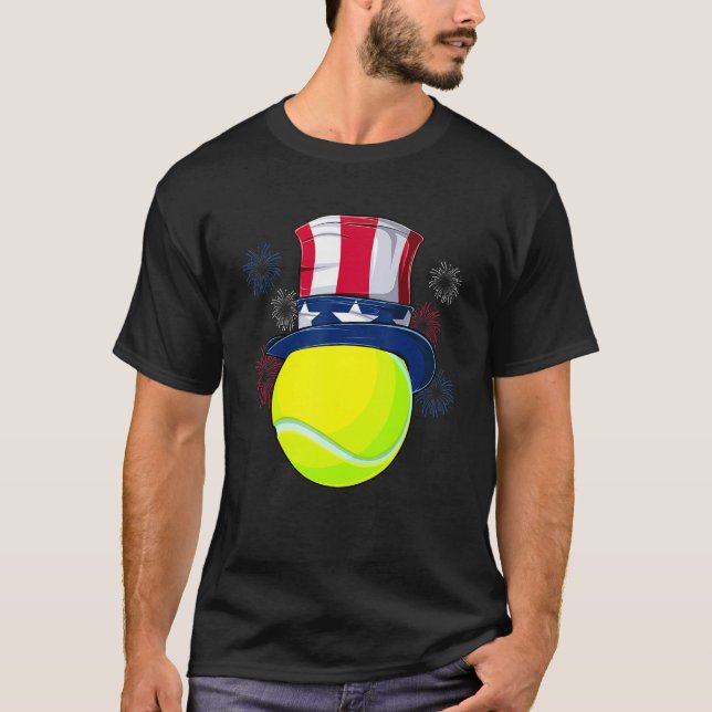 Tennis Boll & farbror Sam Hat American Flagga 4 th T Shirt (Framsida)