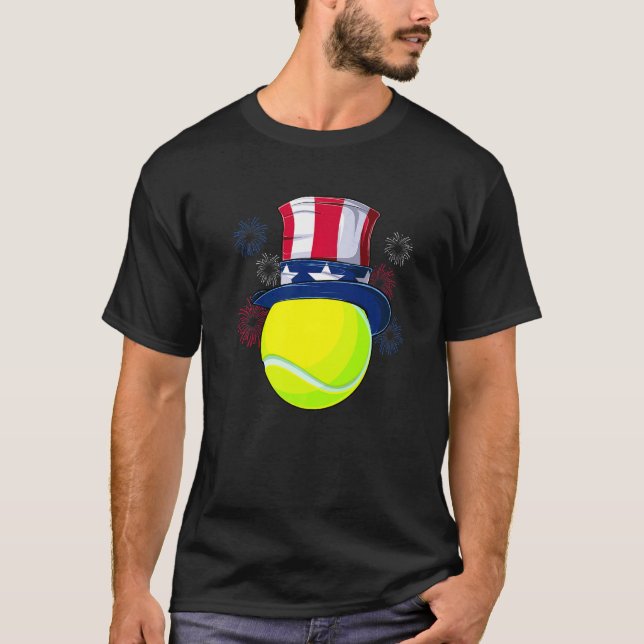 Tennis Boll & farbror Sam Hat American Flagga 4 th T Shirt (Framsida)