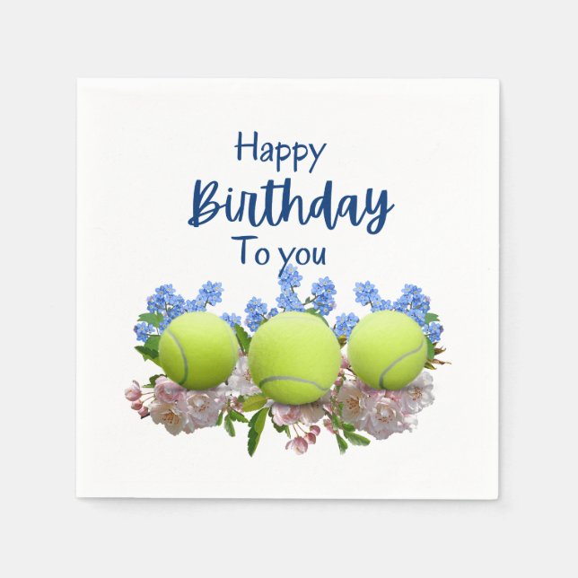 Tennis boll födelsedag med blommor till Player Nap Pappersservett (Framsidan)