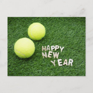 Tennis boll Gott nytt år på grönt gräs Vykort