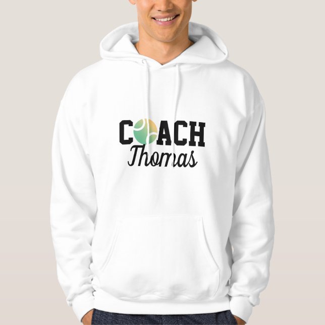 Tennis Boll Grönt & Gult Coach Instructor Namn Hoodie (Framsida)