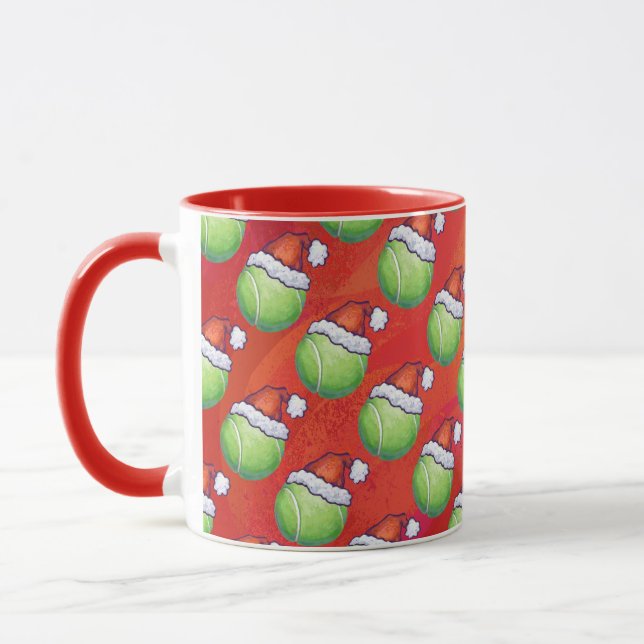Tennis Boll i Santa Hat Mönster på Red Mugg (Vänster)