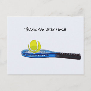 Tennis boll med blå racket Tack Vykort