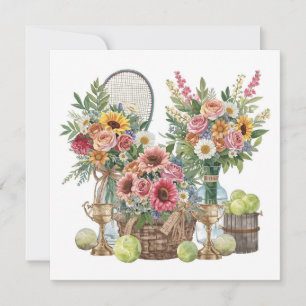 Tennis boll med blommor från tennis Player Tack Kort