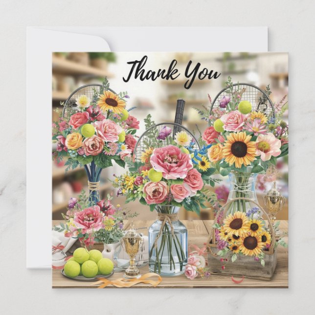 Tennis boll med blommor från tennis Player Tack Kort (Framsida)