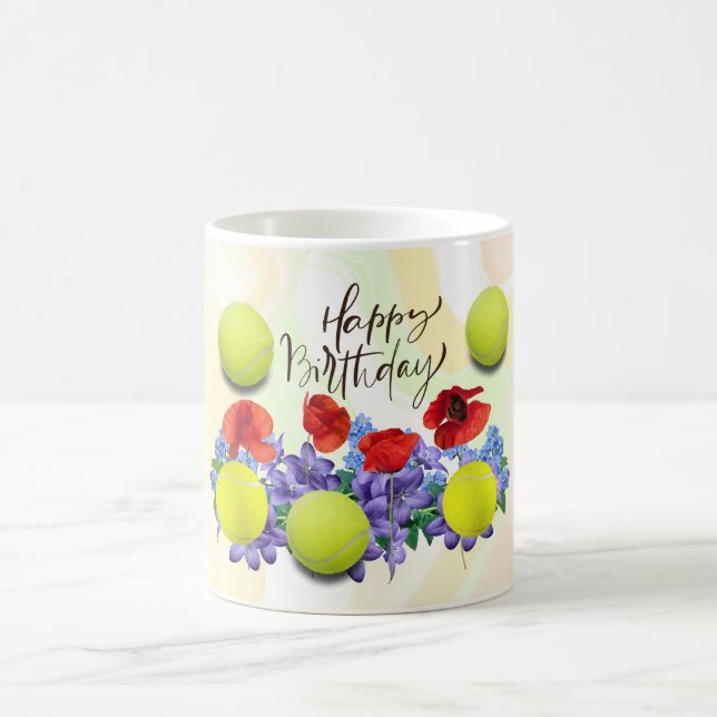 Tennis boll med blommor till födelsedag   kaffemugg (Center)