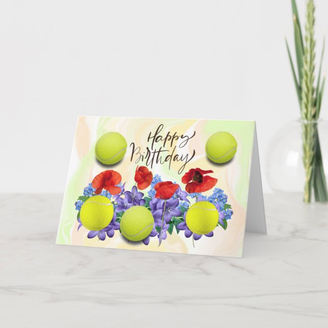 Tennis boll med blommor till födelsedag kort (Framsida)
