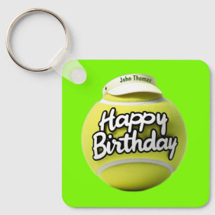 Tennis boll med grattis på födelsedagen med handle nyckelring