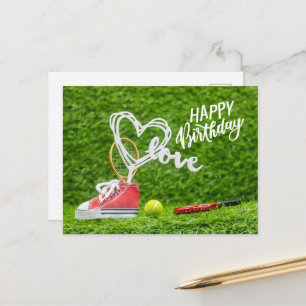 Tennis boll med Grattis på födelsedagen med kärlek Vykort