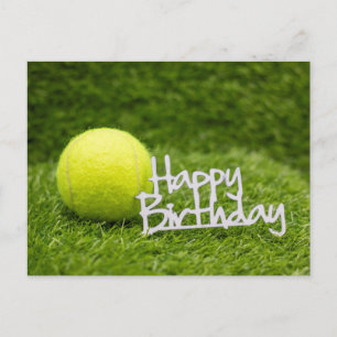 Tennis boll med grattis på födelsedagen ord på grö vykort