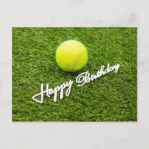 Tennis boll med grattis på födelsedagen ord på grö vykort