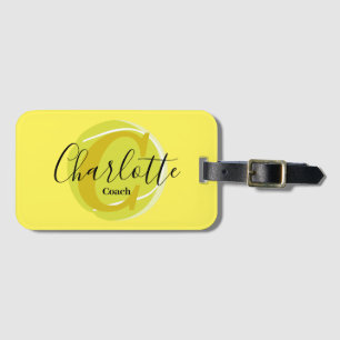 Tennis boll med Guld Monogram Script namn gult Bagagebricka